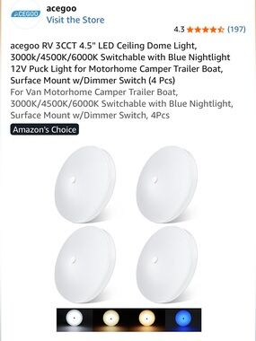 LED dome lights for Motorhome Camper Trailer Boat, Surface Mount w/Dimmer